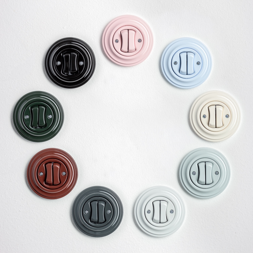 Kliklap - Retro dubultais kāpņu slēdzis ar rāmi Nr. 6+6, keramikas balts