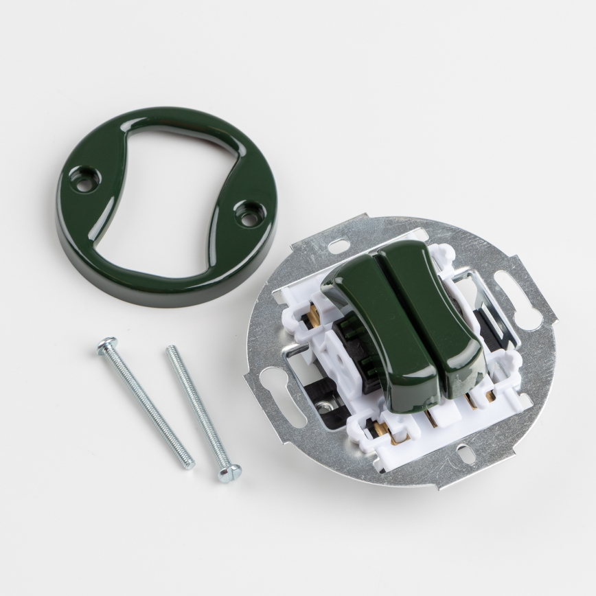 Kliklap - Retro dubultais kāpņu slēdzis ar rāmīti nr. 6+6, zaļš