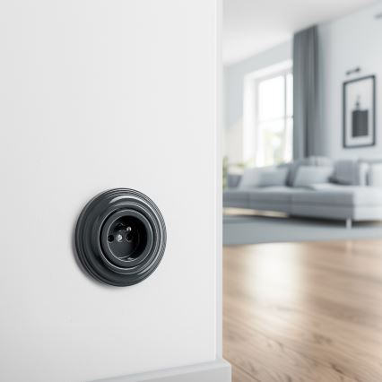 Kliklap - Retro mājas kontaktligzda ar rāmi 230V antracīta krāsā
