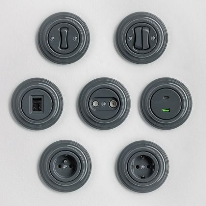 Kliklap - Retro mājas kontaktligzda ar rāmi 230V antracīta krāsā