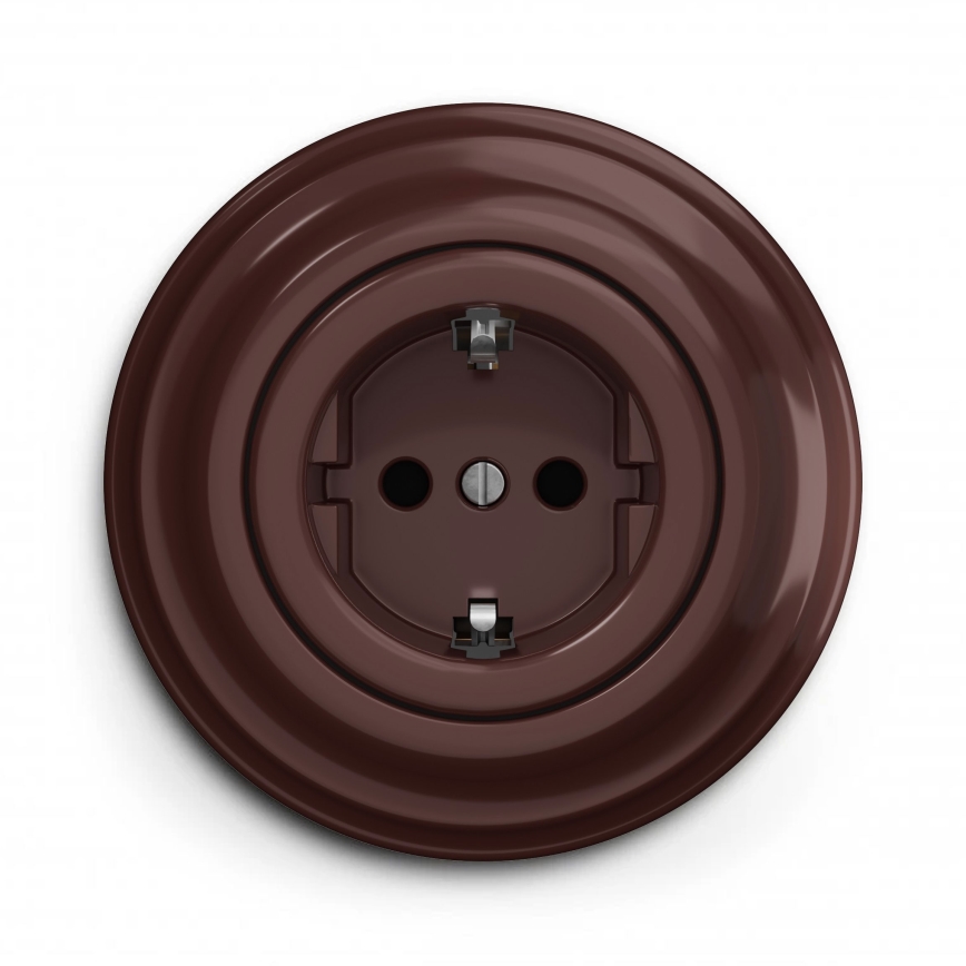 Kliklap - Retro mājas kontaktligzda ar rāmi SCHUKO 230V/16A brūna