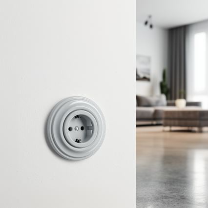 Kliklap - Retro mājas kontaktligzda ar rāmi SCHUKO 230V/16A pelēka