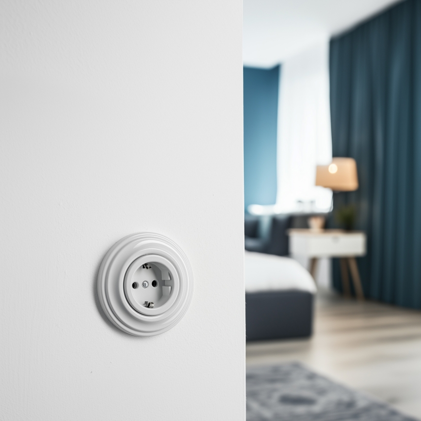 Kliklap - Retro mājas kontaktligzda ar rāmīti SCHUKO 230V/16A keramiska balta