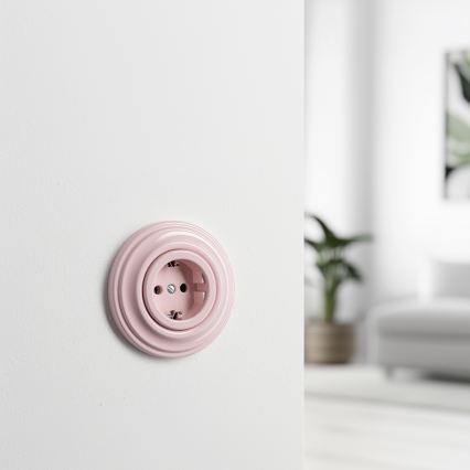 Kliklap - Retro mājas kontaktligzda ar rāmīti SCHUKO 230V/16A vintage rozā