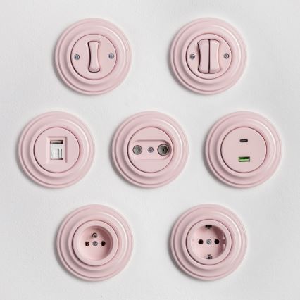 Kliklap - Retro mājas kontaktligzda ar rāmīti SCHUKO 230V/16A vintage rozā