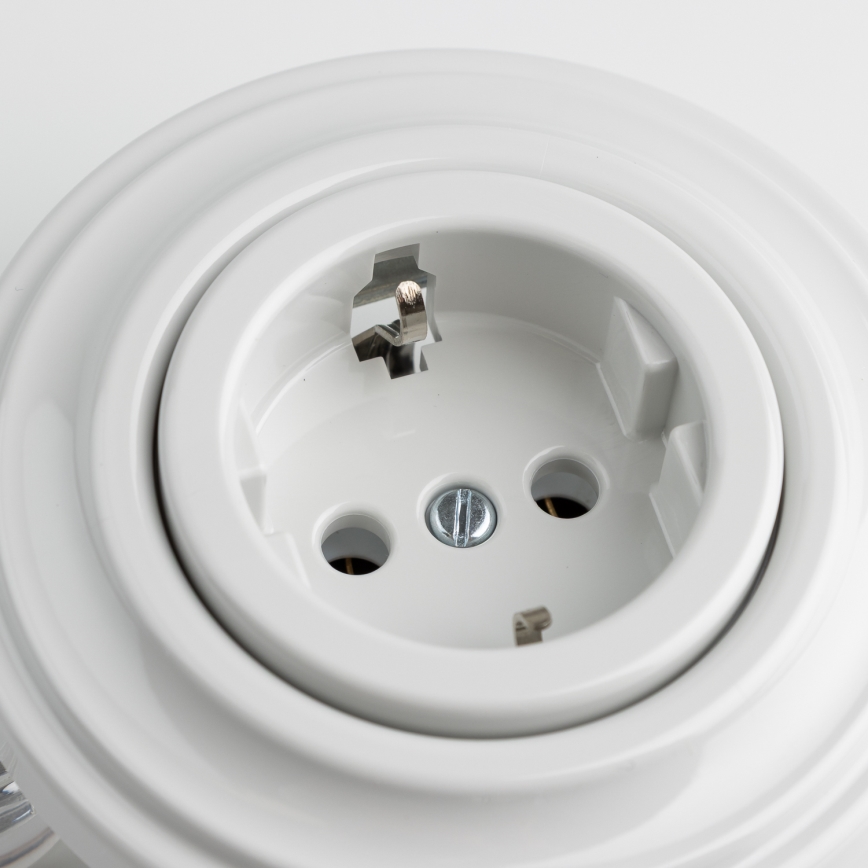Kliklap - Retro mājas kontaktligzda ar SCHUKO rāmi 230V/16A sniegbalta