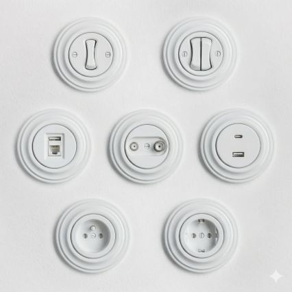 Kliklap - Retro mājas kontaktligzda ar SCHUKO rāmi 230V/16A sniegbalta