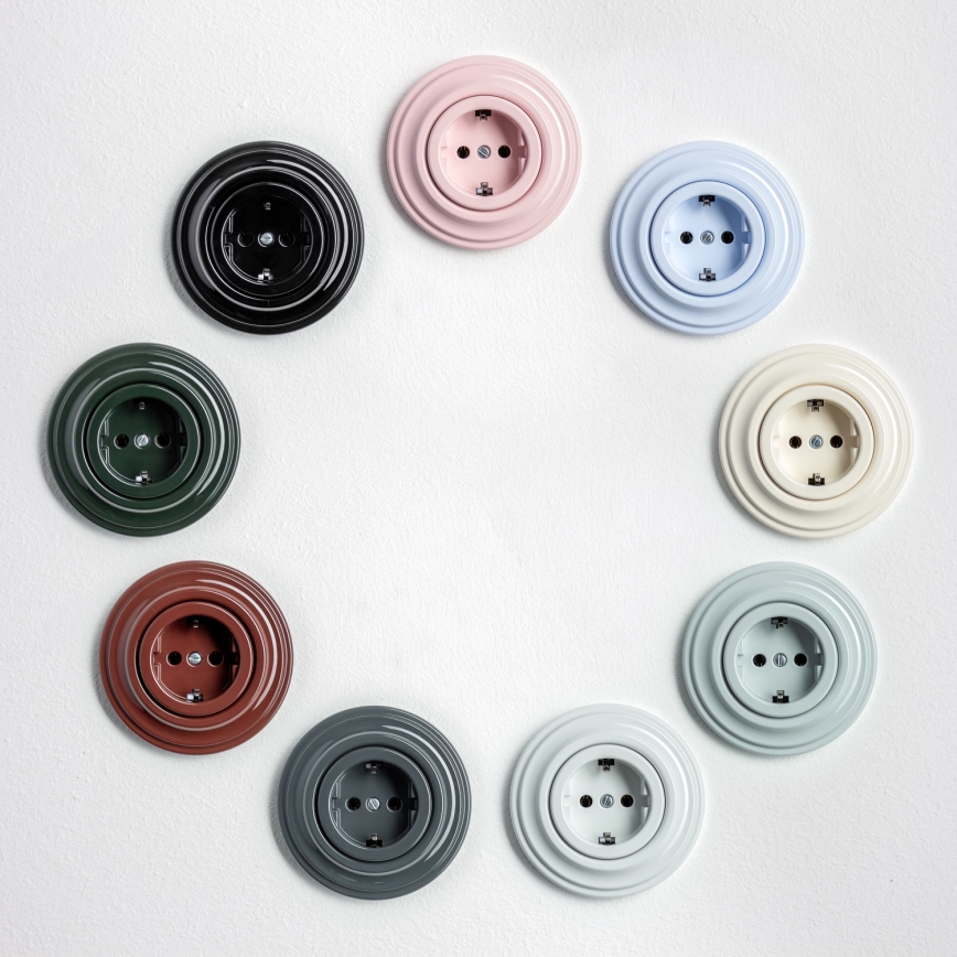 Kliklap - Retro mājas kontaktligzda ar SCHUKO rāmi 230V/16A sniegbalta