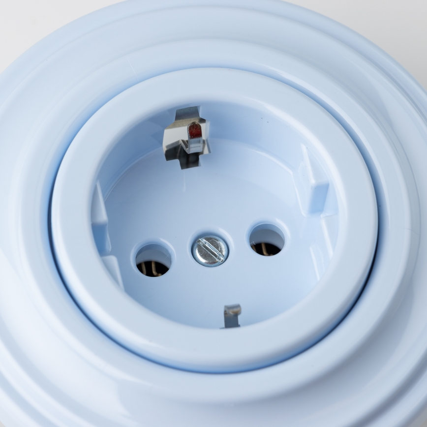 Kliklap - Retro mājas kontaktligzda ar SCHUKO rāmi 230V/16A zila