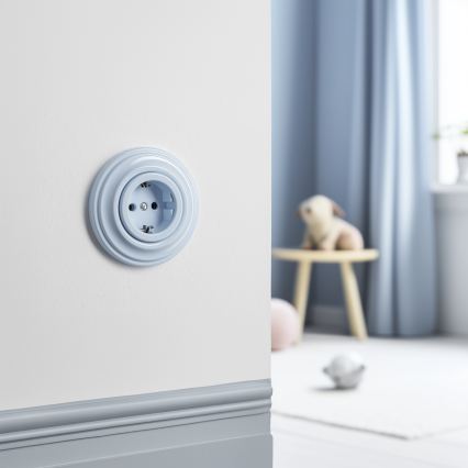 Kliklap - Retro mājas kontaktligzda ar SCHUKO rāmi 230V/16A zila