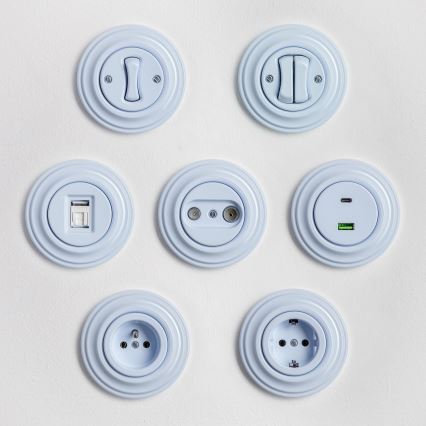 Kliklap - Retro mājas kontaktligzda ar SCHUKO rāmi 230V/16A zila