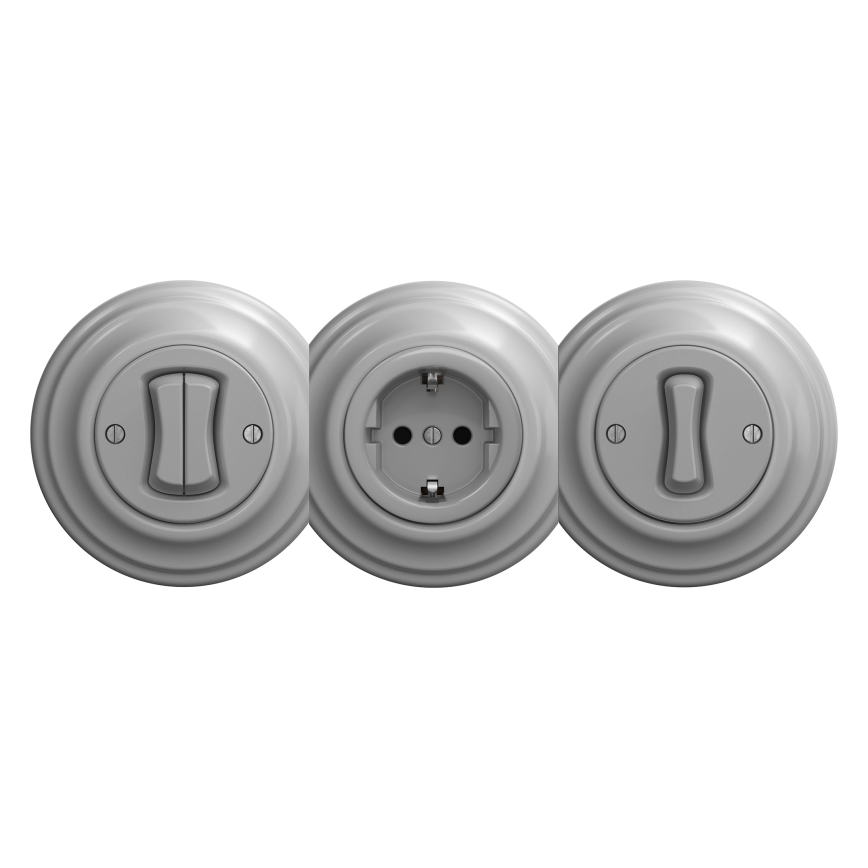 Kliklap - Retro mājas kontaktligzda bez rāmja SCHUKO 230V/16A pelēka