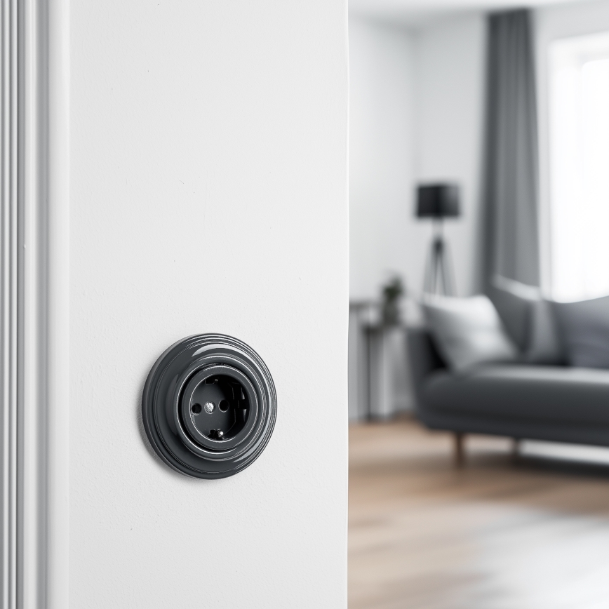 Kliklap - Retro mājas rozete ar rāmi SCHUKO 230V/16A, antracīts