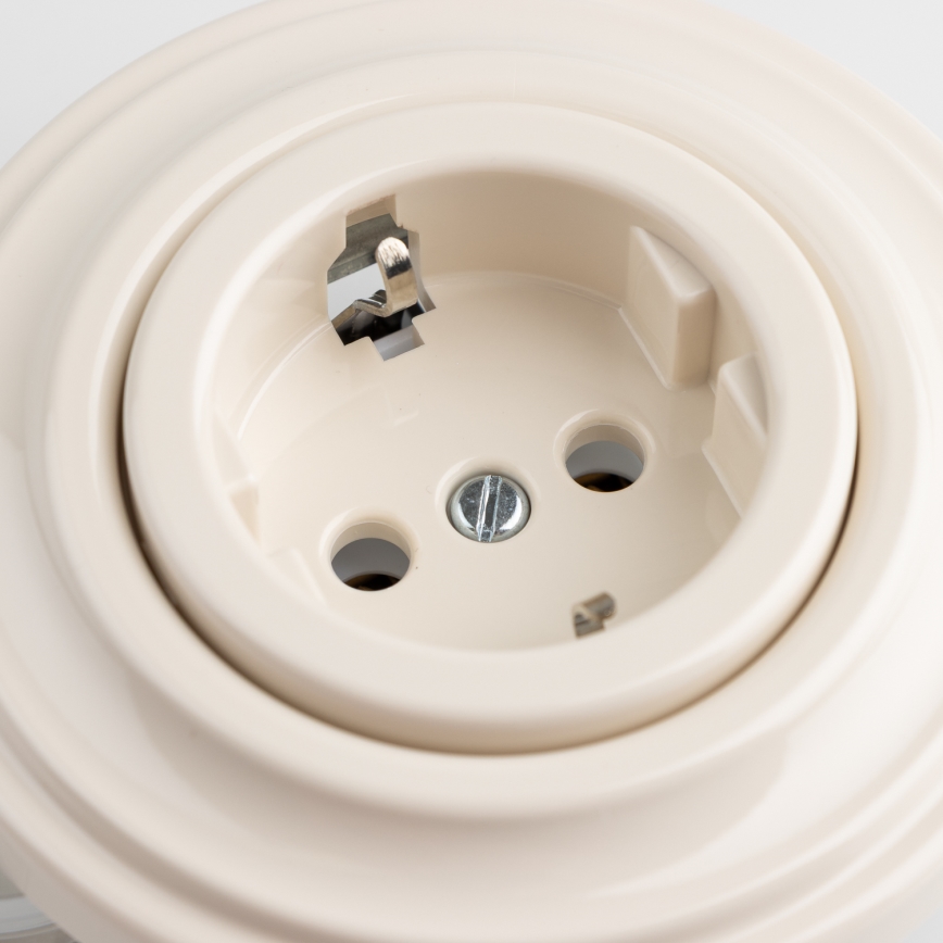 Kliklap - Retro mājas SCHUKO kontaktligzda ar rāmi, 230V/16A, bēša
