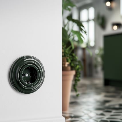 Kliklap - Retro mājas SCHUKO kontaktligzda ar rāmīti 230V/16A, zaļa