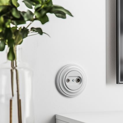 Kliklap - Retro stila abonenta TV+R rozete (galējā) ar rāmi sniegbalta