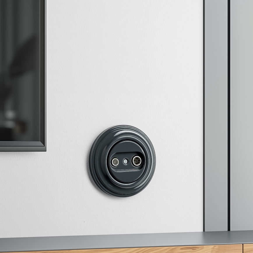 Kliklap - Retro TV+R kontaktligzda (caurvada) ar antracīta rāmi