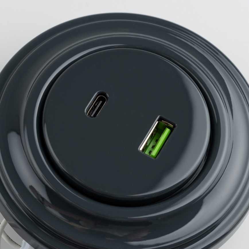 Kliklap - Retro USB kontaktligzda A+C ar antracīta rāmi