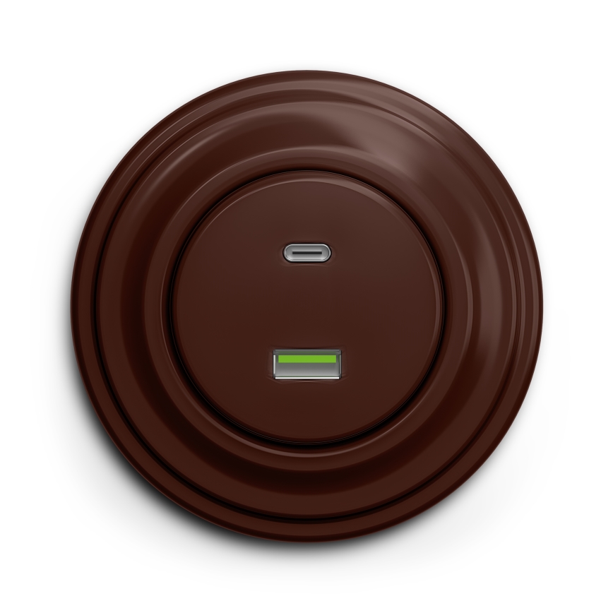 Kliklap - Retro USB kontaktligzda A+C ar brūnu rāmi
