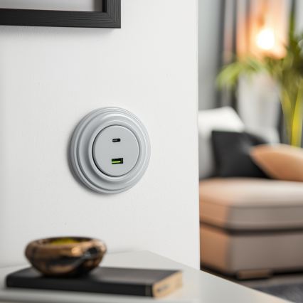 Kliklap - Retro USB kontaktligzda A+C ar rāmi, pelēka