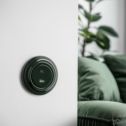 Kliklap - Retro USB rozete A+C ar rāmi zaļa