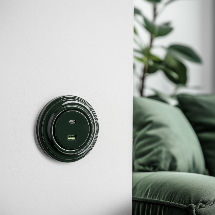 Kliklap - Retro USB rozete A+C ar rāmi zaļa