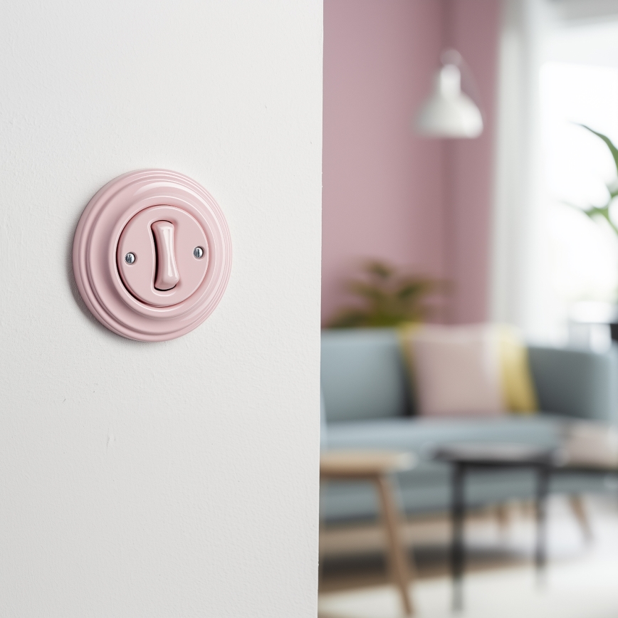 Kliklap - Retro vienpolu slēdzis ar rāmīti Nr. 1 putekļrozā