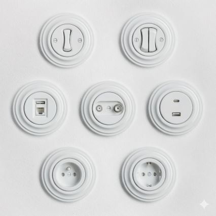 Kliklap - Retro vienpolu slēdzis ar rāmīti nr. 1 sniegbalts