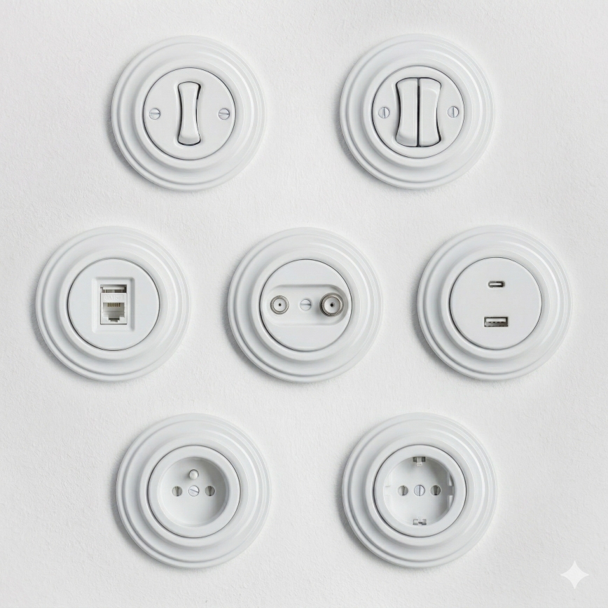 Kliklap - Retro vienpolu slēdzis ar rāmīti nr. 1 sniegbalts