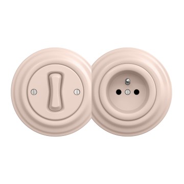 Kliklap - Retro vienpolu slēdzis Nr. 1 un 230V kontaktligzda ar rāmi antīkā rozā