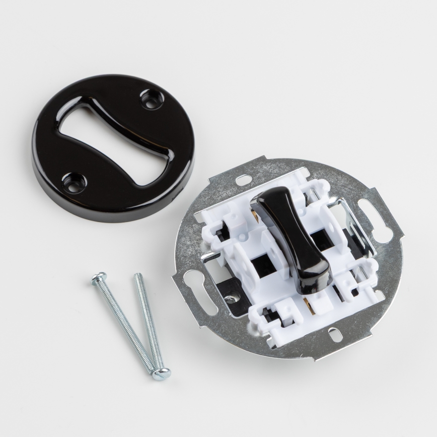 Kliklap - Retro vienpolu slēdzis Nr. 1 un SCHUKO kontaktligzda 230 V ar rāmīti, melna