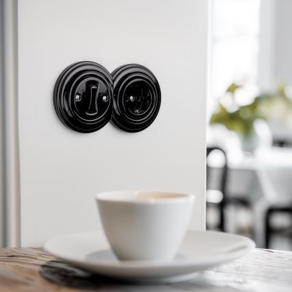 Kliklap - Retro vienpolu slēdzis Nr. 1 un SCHUKO kontaktligzda 230 V ar rāmīti, melna