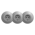 Kliklap - trīskārša retro mājas kontaktligzda ar SCHUKO rāmi, 230V, pelēka