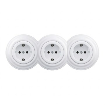 Kliklap - Trīskārša retro mājas kontaktligzda ar SCHUKO rāmi 230V sniegbalta