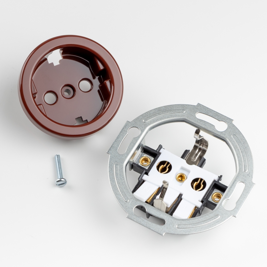 Kliklap - trīskārša retro mājas kontaktligzda ar SCHUKO rāmīti, 230 V, brūna