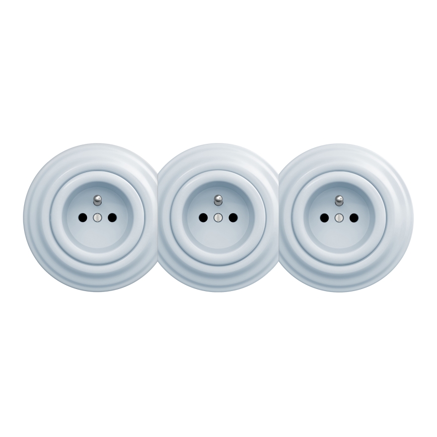 Kliklap - Trīskārša retro mājas rozete ar rāmi, 230 V, zila