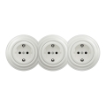 Kliklap - trīskārša retro mājas rozete ar rāmi SCHUKO 230V keramiska balta