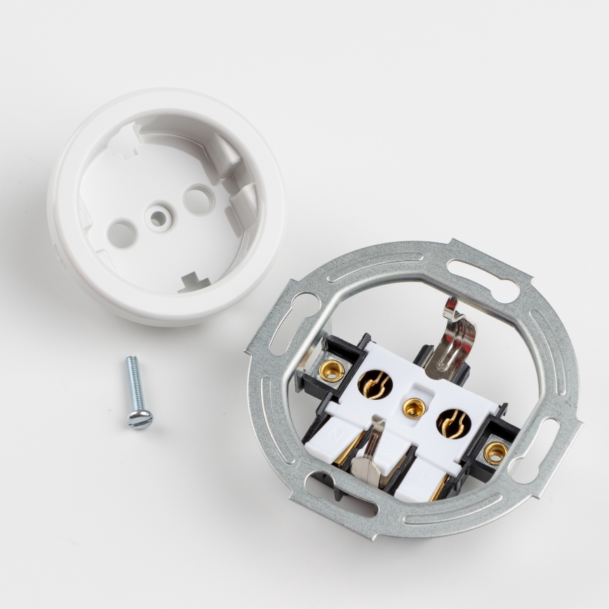 Kliklap - trīskārša retro mājas rozete ar rāmi SCHUKO 230V keramiska balta