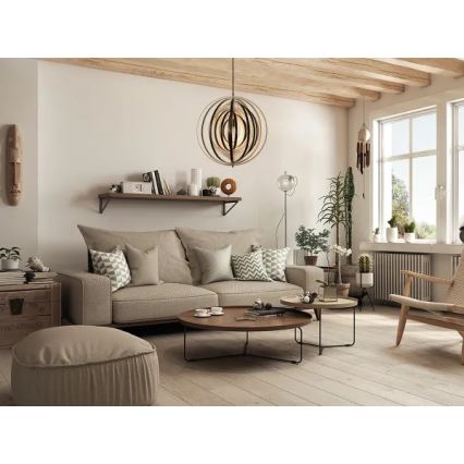 Koka lustra uz auklas 1xE27/60W/230V Ø 50 cm masīvkoks/finieris/kaučuka koks