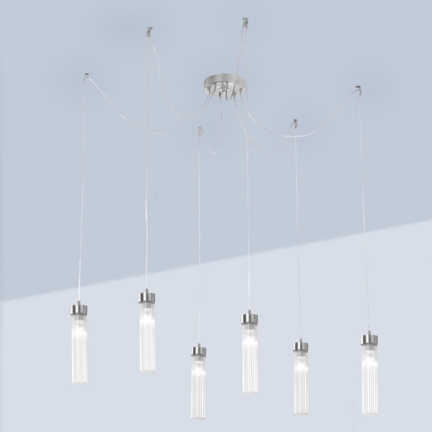 Kolarz 6009.30650 - Lustra ar auklu RAGGIO 6xE14/25W/230V zirneklis sudraba