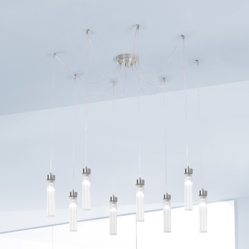 Kolarz 6009.30850 - Lustra ar auklu RAGGIO 8xE14/25W/230V zirneklis sudraba