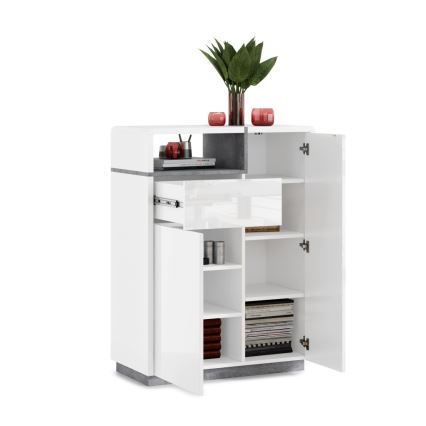 Komode ar atvilktni FRED, balta/pelēka