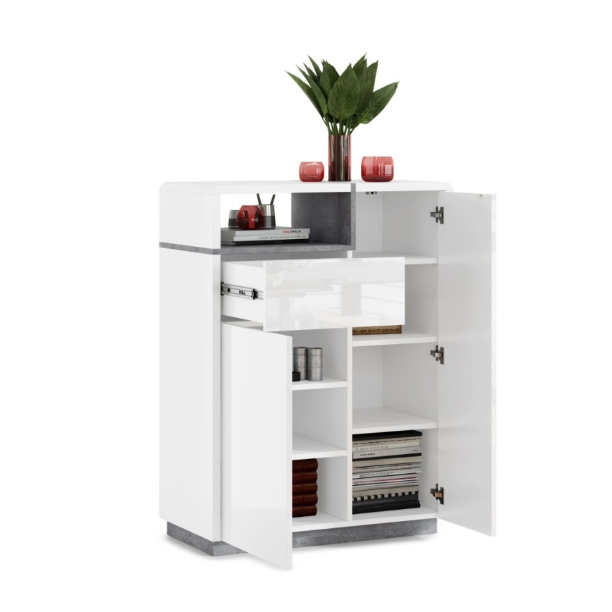 Komode ar atvilktni FRED, balta/pelēka