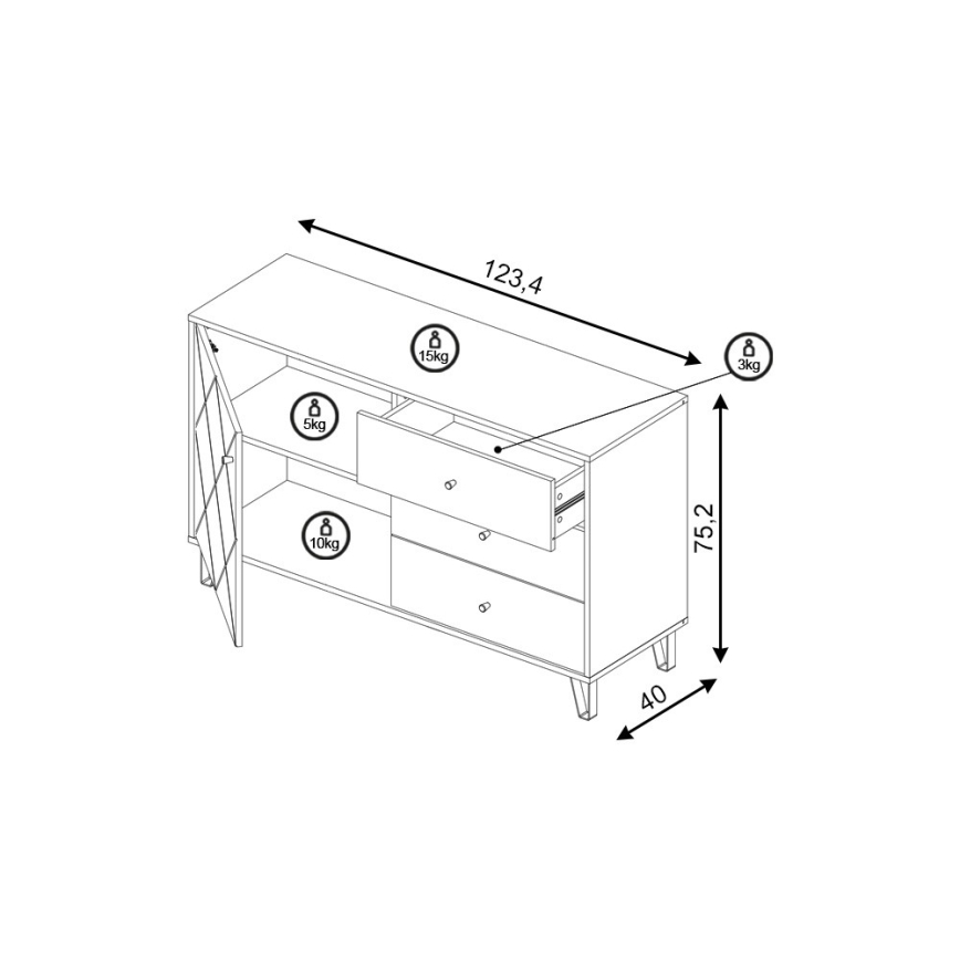 Komode SULA ozols artisan/balts