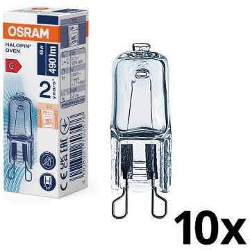 Komplekts 10x HALOPIN G9 cepeškrāsns halogēna spuldzes, 40 W, 230 V, 2700 K - Osram