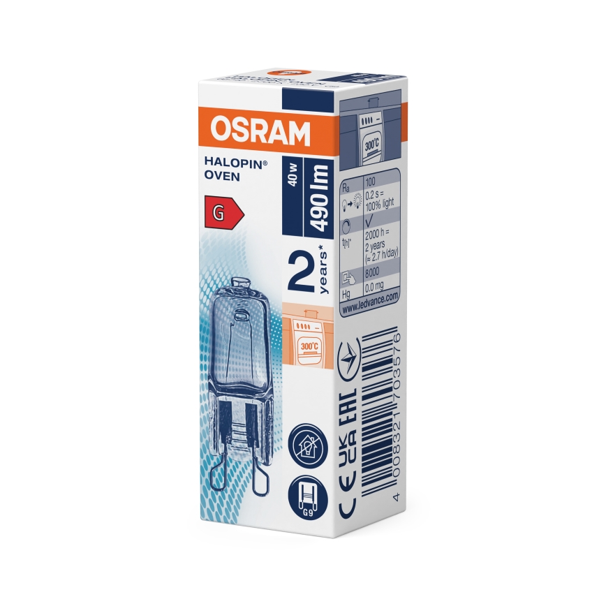 Komplekts 10x HALOPIN G9 cepeškrāsns halogēna spuldzes, 40 W, 230 V, 2700 K - Osram