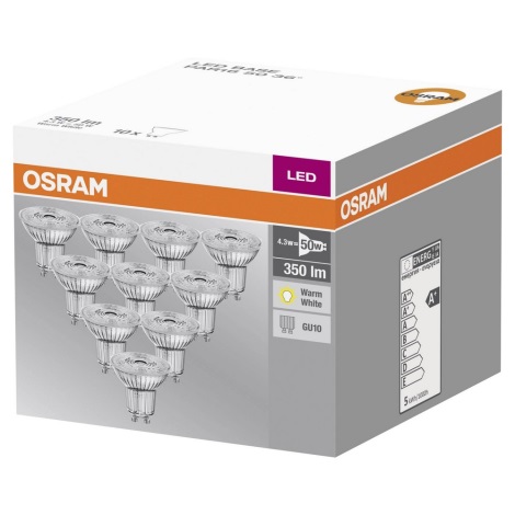 KOMPLEKTS 10x LED Spuldze GU10/4,3W/230V 2700K - Osram