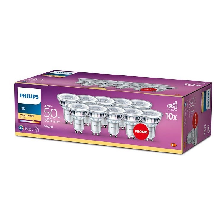 KOMPLEKTS 10x LED Spuldze Philips GU10/4,6W/230V 2700K