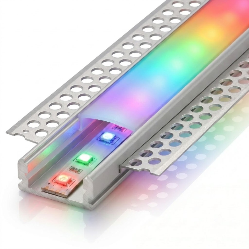 Komplekts 1x dimējama LED RGBW lente DIGITAL LED/9,6W/230V 3 m + 3x iebūvējamie profili 1 m sudraba/balta + tālvadības pults