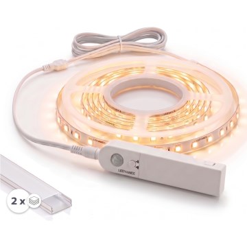 Komplekts 1x FLEX LED sloksne ar kustības sensoru LED/3,6W/4xAA 2 m + 2x 1 m iebūvējamie profili sudraba/balta